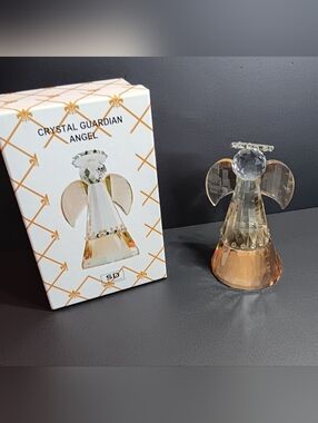 Simon Designs Crystal Guardian Angel Figurine - Champagne Crystal w/Rhinestones
